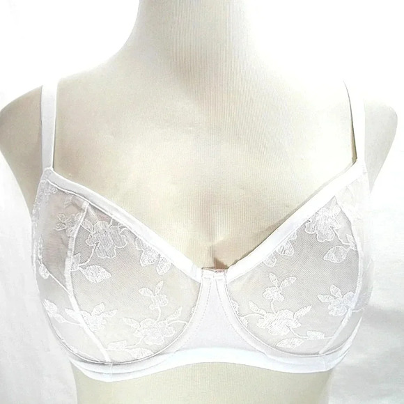 34C Felina 190013 Sabrina Sheer‎ Lace Demi UW Bra White NWT - Picture 8 of 13